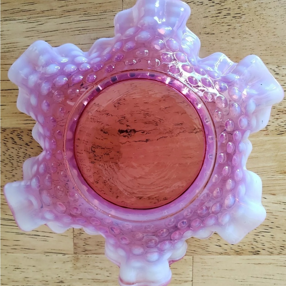 Fenton Cranberry Ruffled Hobnail Small Glass Bowl
